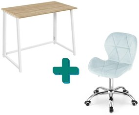 Dolgozószobai szett – összecsukható íróasztal ZARIMO 80×40 cm fehér + irodai szék AVOLA VELVET világoskék
