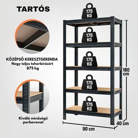 HEAVY nagy teherbírású polc, max 875kg, 90x40x180cm, fekete Jurhan