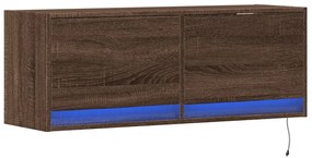 barna tölgyszínű fali TV-szekrény LED-del 100x31x35 cm