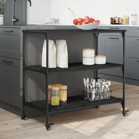 fekete szerelt fa konyhai kocsi 102 x 50 x 95 cm