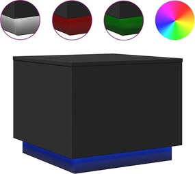 vidaXL fekete dohányzóasztal LED-lámpákkal 50 x 50 x 40 cm