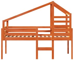 viaszbarna tömör fenyőfa magasított ágy tetővel 75 x 190 cm