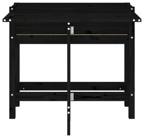 fekete tömör fa kerti ültetőláda összecsukható asztallappal