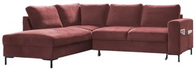Rózsaszín bársony kinyitható sarokkanapé (bal oldali) Lofty Lilly – Miuform