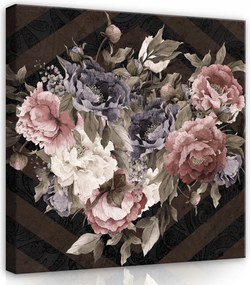 Vászonkép 80x80 Luxus csokor virágok vintage sötét háttér bazsarózsa romantika