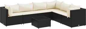 vidaXL 7 részes fekete polyrattan kerti ülőgarnitúra párnákkal