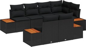 vidaXL Kerti Kanapé Szett párnával tárolóval 7 pcs Fekete Polyrattan