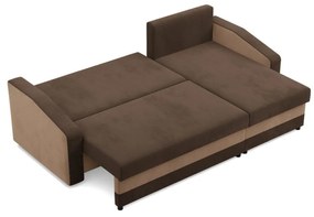 Hewlet sarokkanapé, 2 ágyneműtartóval, szövet anyag, univerzális oldal, bonell töltet, barna