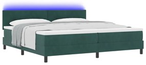 Boxspring Ágy Matrac &amp; LED Sötét Zöld 200x200 cm Bársonyos