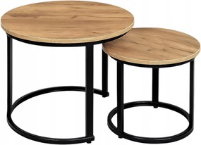 Villago Dohányzóasztal Kerek Loft Fekete 53 x 53 x 45cm Tölgy 2DB 2IN1