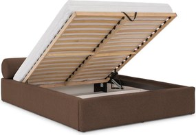 Barna kárpitozott ágyneműtartós franciaágy ágyráccsal 200x200 cm Cille – Ropez