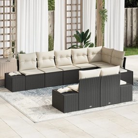 Kerti Kanapé Szett 8 pcs Fekete és krémszínű Poli rattan