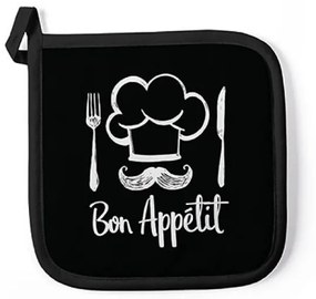 Pamut edényalátét fekete fehér Bon Appetit felirattal
