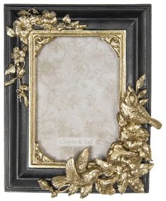 Fekete képkeret arany színű madaras díszítéssel 17x3x21cm/10x15cm, műanyag
