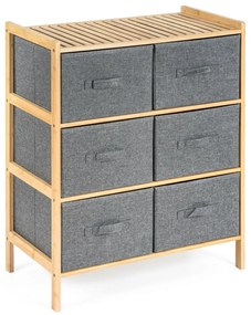 G21 Bambusz polc kosarakkal, 3 polc, szürke, 3 emelet