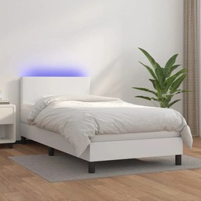 Fehér műbőr rugós ágy matraccal és LED-del 80 x 200 cm