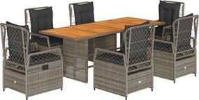 vidaXL 7 részes szürke polyrattan kerti étkezőgarnitúra párnával