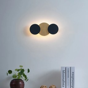 Modern fekete fali lámpa arany színnel, LED-del, 3 lépésben dimmelhető, 3 égős - Sunrise 3