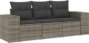 vidaXL 3 részes szürke polyrattan kerti ülőgarnitúra párnákkal