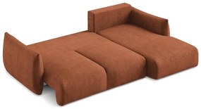 Terrakotta színű zsenília kinyitható sarokkanapé (jobb oldali-heverő résszel) Leila – Makamii