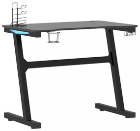 fekete LED-es Z-lábú gamer asztal 90 x 60 x 75 cm