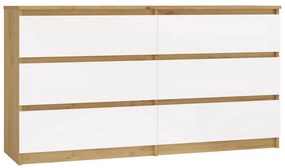 Aldabra M6 140 fiókos szekrény, 138x75x40 cm, tölgy-fehér