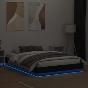 fekete ágykeret LED-es matrac nélkül 150 x 200 cm