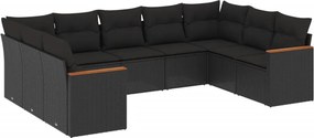 vidaXL 9 részes fekete polyrattan kerti ülőgarnitúra párnákkal