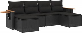 vidaXL 6 részes fekete polyrattan kerti ülőgarnitúra párnákkal