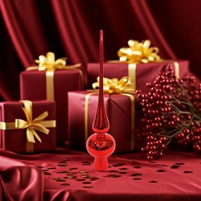 Piros üveg csúcsdísz 25,5cm