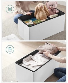 Puff, összecsukható tárolópad ottomán 80L, fehér