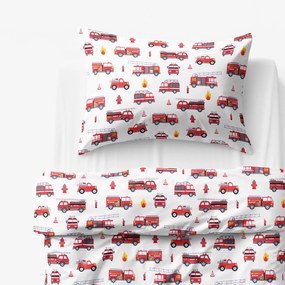 Goldea gyermek pamut ágyneműhuzat - tőzoltóautók 150 x 200 és 50 x 60 cm