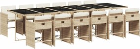 vidaXL 13 részes bézs polyrattan kerti étkezőgarnitúra párnákkal
