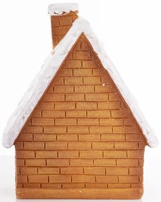 LED-es karácsonyi barna tégla házikó ünnepi fenyőfával havas tetővel asztali dekoráció 23x19x10cm