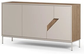 Krémszínű-natúr színű komód tölgyfa dekorral 150x80x40 cm Lilou – Marckeric