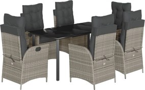vidaXL 7 részes világosszürke polyrattan kerti étkezőszett párnával