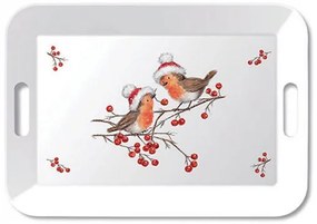 Christmas robins white műanyag nagytálca 33x47 cm