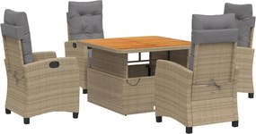 vidaXL 5 részes bézs polyrattan kerti étkezőgarnitúra párnákkal
