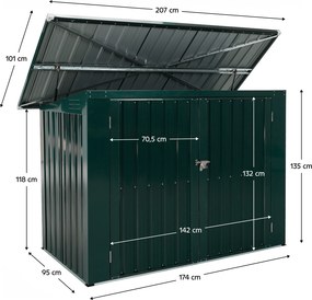 Acél tárolóbox két szemeteshez, zöld, RUBIS
