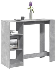 betonszürke szerelt fa bárasztal polccal 124 x 46 x 103,5 cm