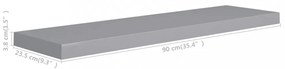 4 db szürke MDF lebegő fali polc 90 x 23,5 x 3,8 cm