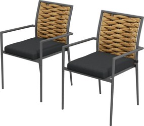 Outsunny 2 darabos Rattan Kerti Szék Szett Párnákkal, Összecsukható Terasz Szék, Acél, 57 x 58 x 87 cm, Barna+Fekete+Szürke | Aosom