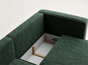 Sötétzöld zsenília kinyitható-tárolóhelyes sarokkanapé (bal oldali-heverő résszel) Velto – Maison de Rêve