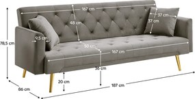 Kihúzható kanapé, szürkésbarna Taupe/gold króm-arany, ALISIA