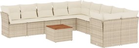 vidaXL 11 részes bézs polyrattan kerti ülőgarnitúra párnákkal