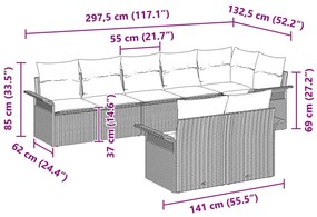 8 részes Kert Kanapé Készlet Párnákkal Szürke Poli Rattan