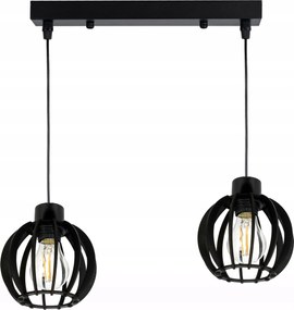 Mennyezeti Túlnyúló Lámpa Függő Csillár Fekete Loft Lámpabúra Fa Fekete 2x E27
