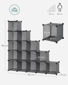 SONGMICS 16 kockás DIY polcrendszer és cipőtároló, szürke