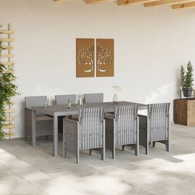 7 Darabos Kerti Étkező Szett Kárpitozott Világosszürke Poli Rattan