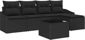 vidaXL Kanapé Szett párnával 6 pcs Fekete polirattan